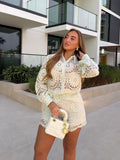 Green crochet shirt & shorts set