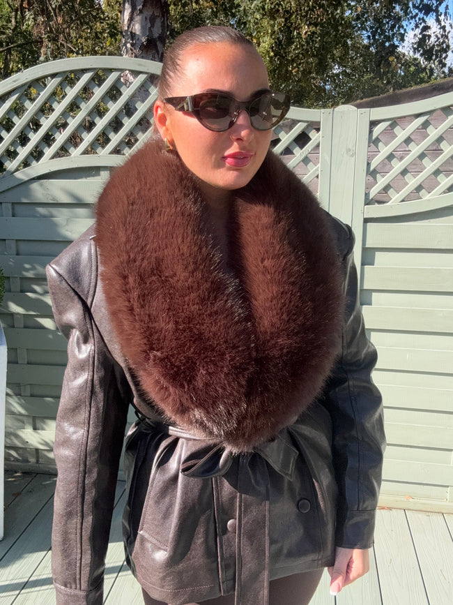 Brown LUXE FAUX FUR JACKET