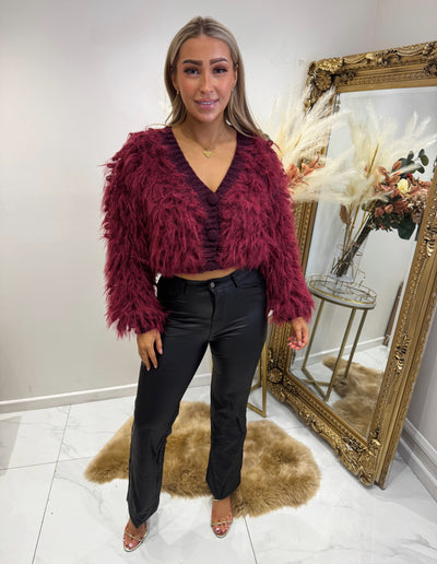 Wine crop fluffy cardigan