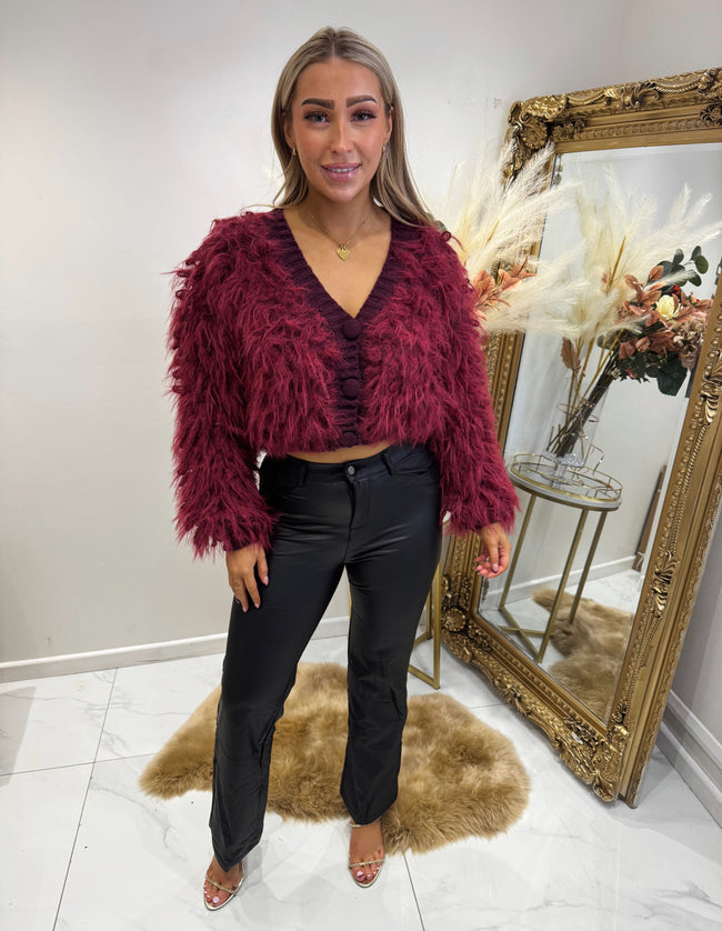 Wine crop fluffy cardigan