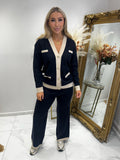 Knitted gold button cardigan tracksuit
