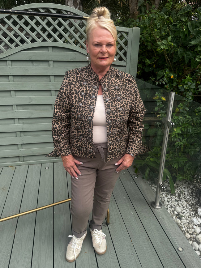 Leopard print military denim jacket