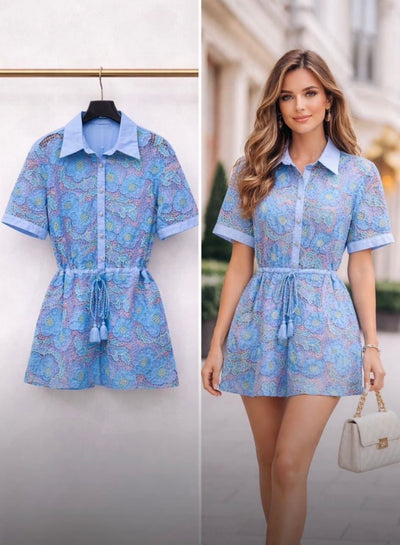 Blue crochet “BILLIE” playsuit