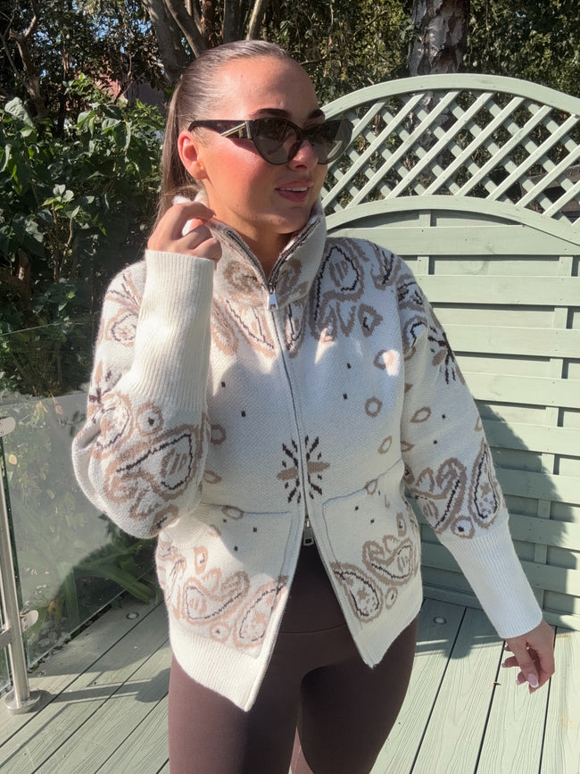 Cream BANDANA cardigan