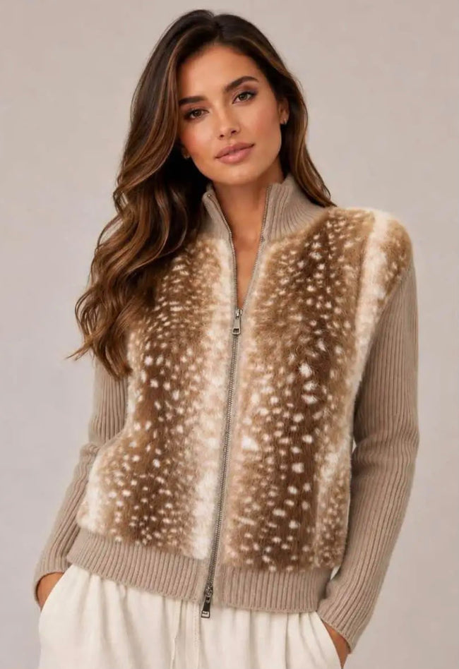 Beige BAMBI faux fur cardigan