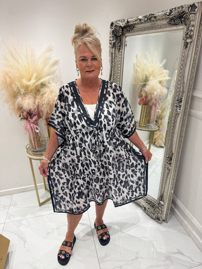 Grey/black leopard kaftan