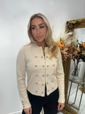 Gold button zip military cardigan
