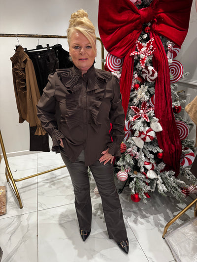 Dark brown ruffle shirt