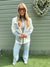 White & denim patchwork blazer