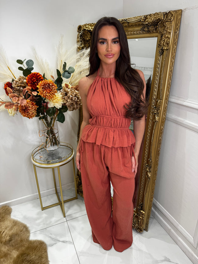 CHEESECLOTH halter neck trouser set