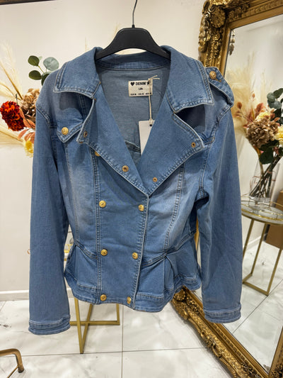 Denim gold button peplum jacket