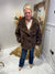 Brown faux fur short military coat