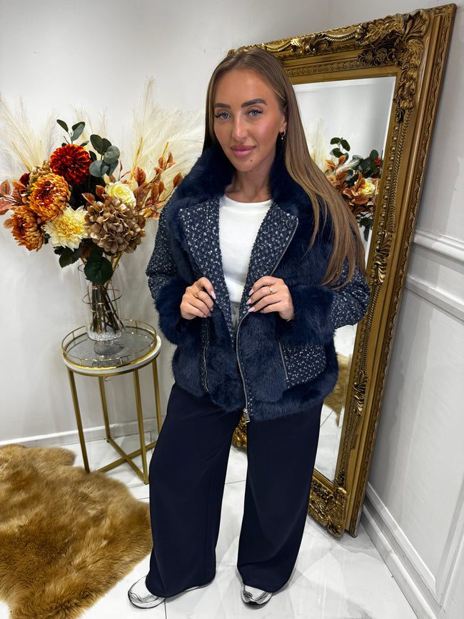 Faux fur TWEED zip jacket
