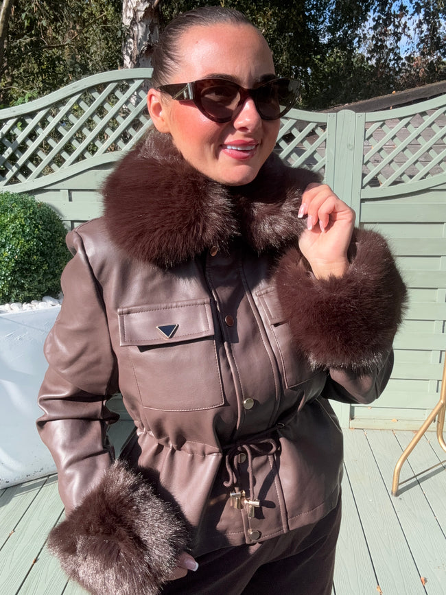 Brown FAUX FUR PVC jacket