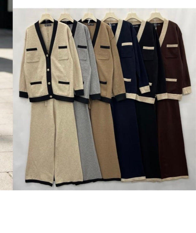 Soft knit gold button tracksuit