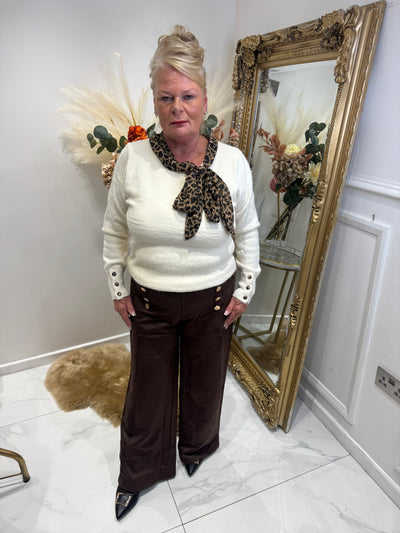 Leopard print bow tie neck jumper