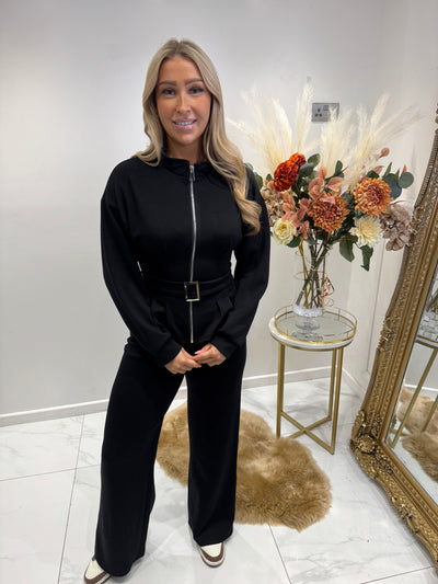 Black buckle peplum tracksuit