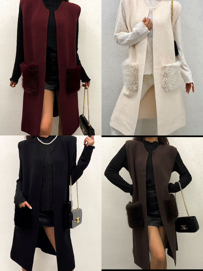 Faux fur pocket cardigan