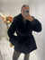 Black faux fur belted coat