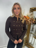 Gold button zip military cardigan