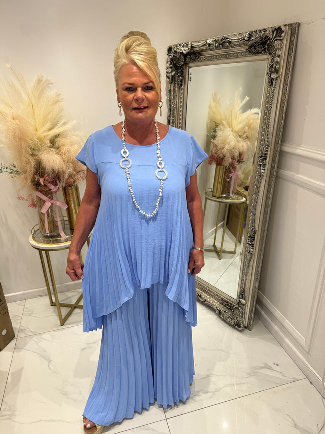 Pleated high/low top & trouser set
