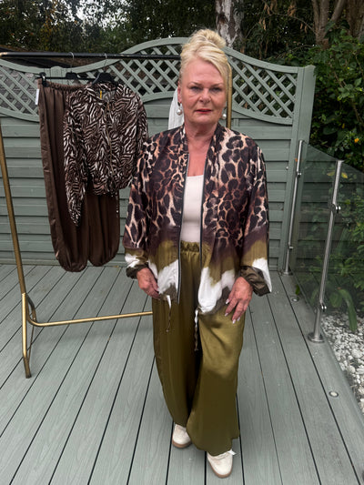 Brown/green leopard satin jacket