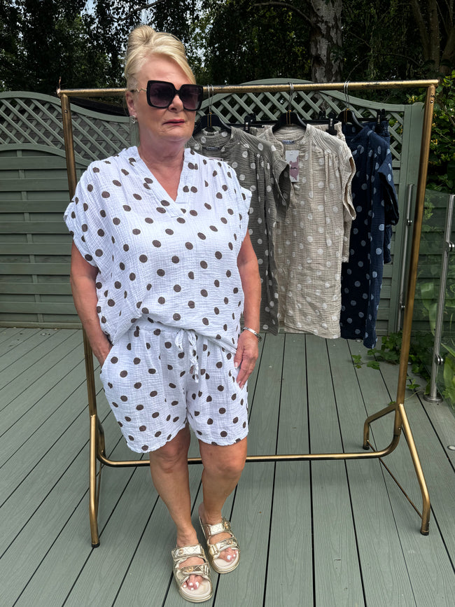 Polka dot cheesecloth short set