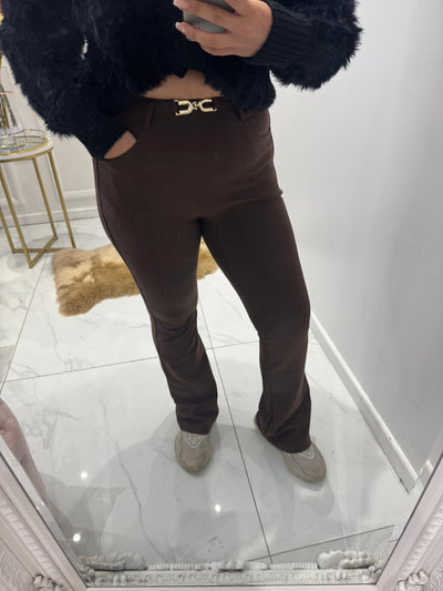 Plain scuba gold buckle trousers