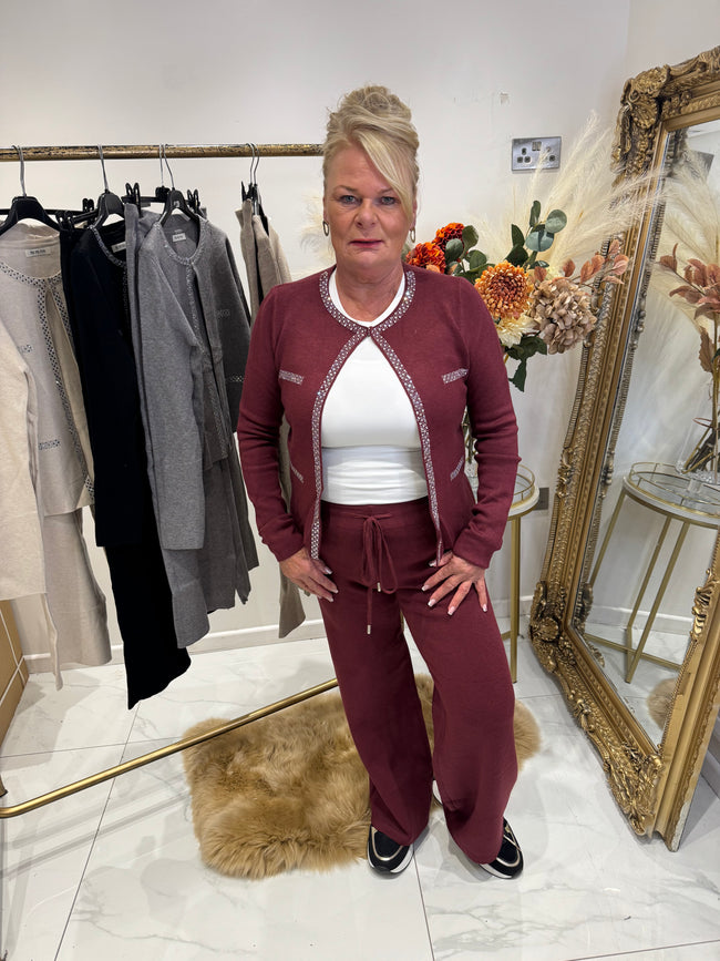 Diamanté cardigan and trouser set