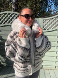 Beige chunky knit faux fur cardigan