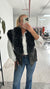 Black faux fur belted waistcoat