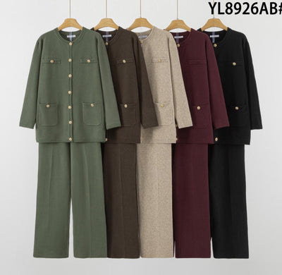 Gold button “LILY” cardigan set