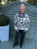 Leopard print denim collar jumper