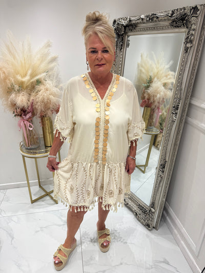 Beige Paris kaftan dress