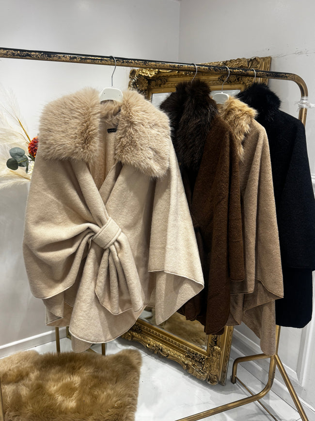 Faux fur knot cape