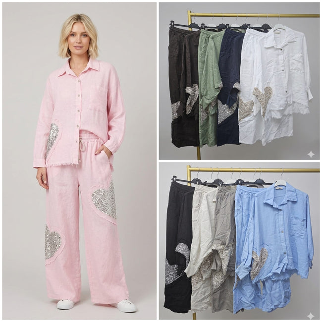 SEQUIN heart trouser set