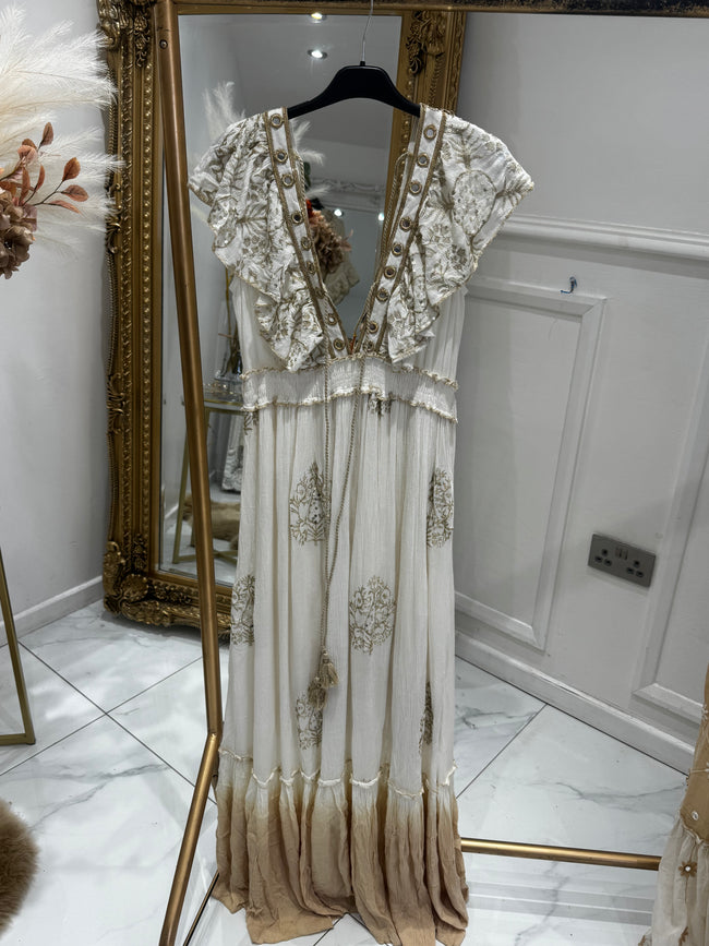 Beige/white BOHO dress 6181