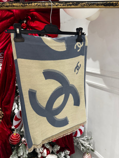 Cream & blue C scarf